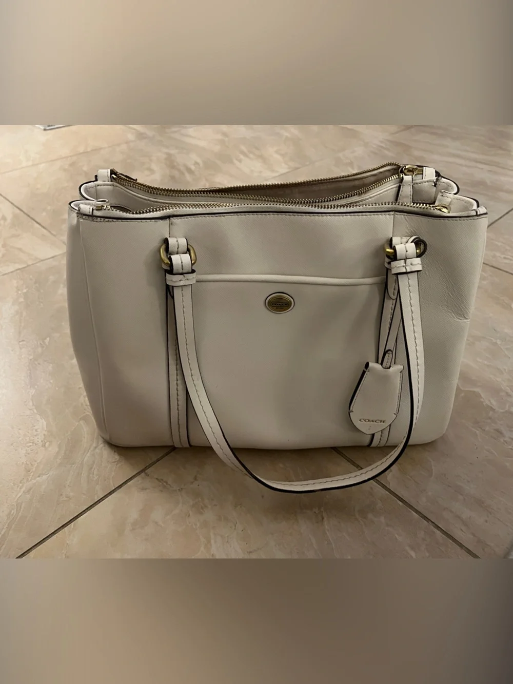 Coach Cream Leather Double-Zip Shoulder Tote